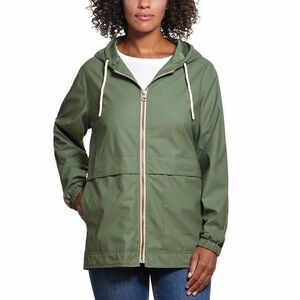 WEATHERPROOF VINTAGE Women Full Zip Rain Slicker Hooded Jacket L Green Outdoors